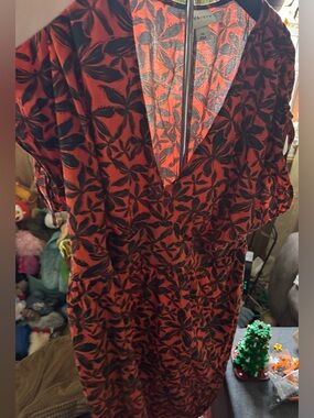 Ava & Viv Orange & Black Floral V-Neck Dress